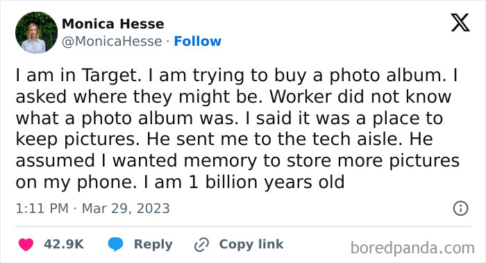 Funny tweet about confusing a photo album with tech storage at Target.
