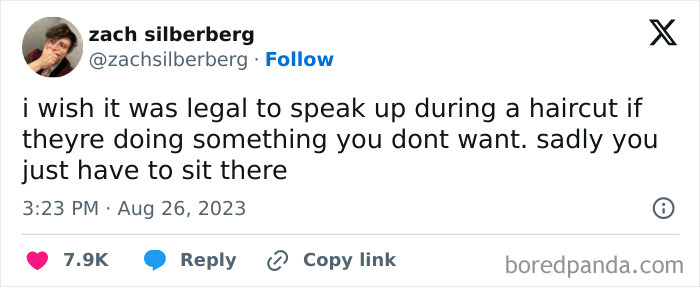 Anti-social meme about staying silent during an unwanted haircut, highlighting relatable social awkwardness.