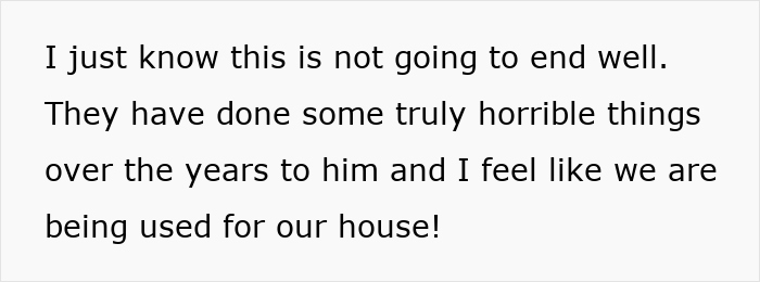 Text expressing concern about the sister-in-law's actions, feeling used for their house instead of a caravan.