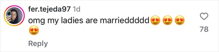 Instagram comment expressing excitement about lovebirds Kristen Stewart and Dylan Meyer's marriage, filled with heart emojis.