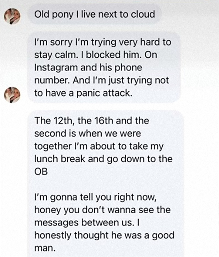 Text messages revealing pregnancy news and infidelity, highlighting relationship drama.