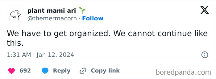 Tweet expressing anti-work sentiment about the need for organization in capitalism, shared by user @themermacorn.