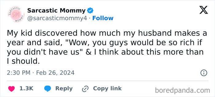 Funny parenting post about a kid realizing their parents would be richer without them.