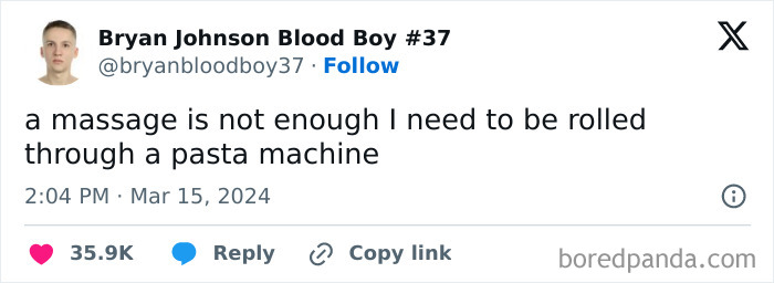 Relatable meme about needing more than a massage, humorously suggesting being rolled through a pasta machine.