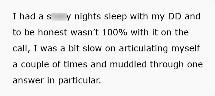 Text about a woman's experience on a video call, feeling slow and muddled in articulation.