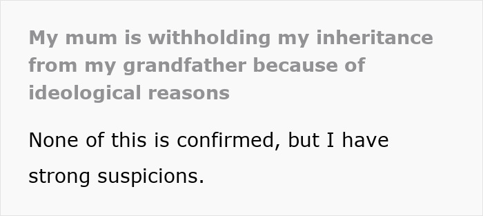 Text conversation about inheritance and moral reasons, with mum refusing on ethical grounds.