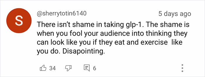 Screenshot of a social media comment criticizing a fitness influencer's weight loss methods, sparking fans canceling debate. Screenshot of a social media comment criticizing a fitness influencer's weight loss methods, sparking fans canceling debate.