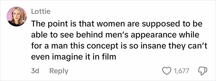 Screenshot of a social media comment discussing beauty standards in fairy tales focusing on human female and male beast roles.