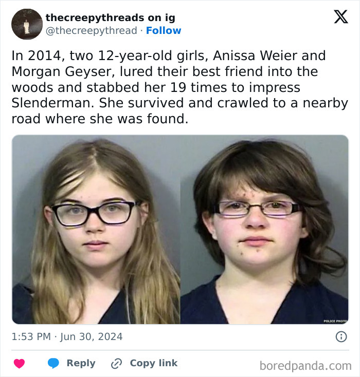 Mugshots of two girls involved in a disturbing crime, illustrating spooky facts about our world that might leave you unsettled.
