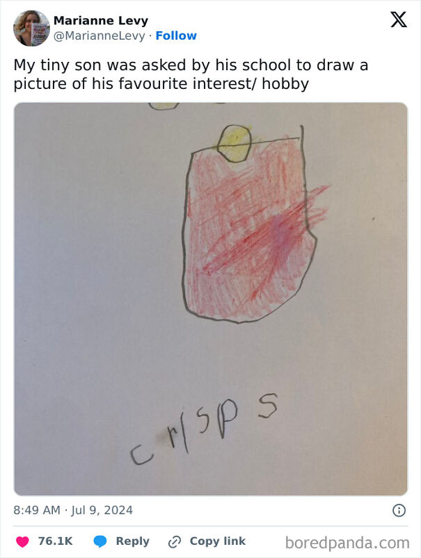 Child's drawing of crisps, showing Scottish humor.
