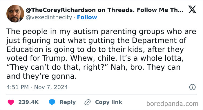 Tweet expressing unfiltered thoughts on education policy and parenting from "White People Twitter."
