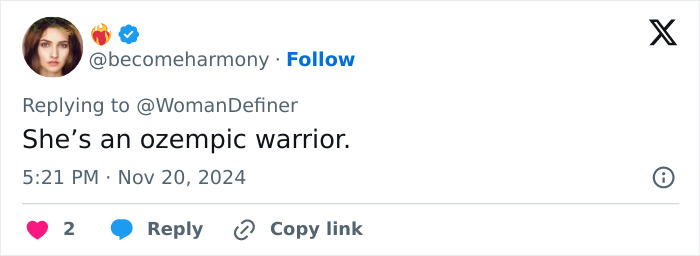 Tweet from user about weight loss, referencing an "ozempic warrior" in context of body-shaming. Tweet from user about weight loss, referencing an "ozempic warrior" in context of body-shaming.