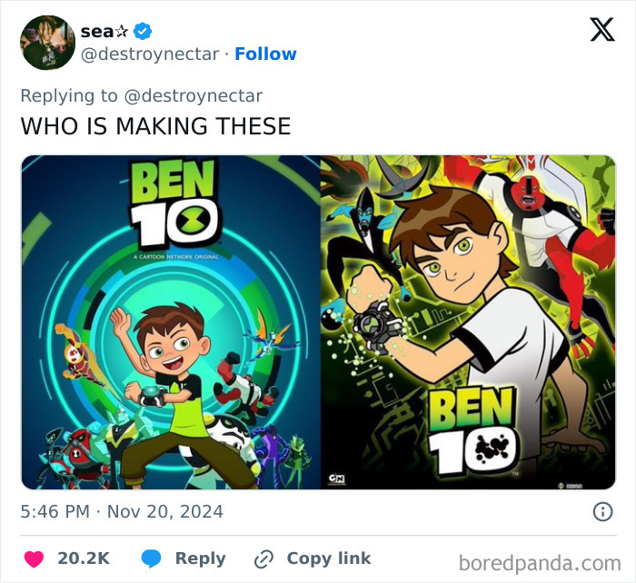 Comparison of two Ben 10 designs, highlighting controversial redesigns.