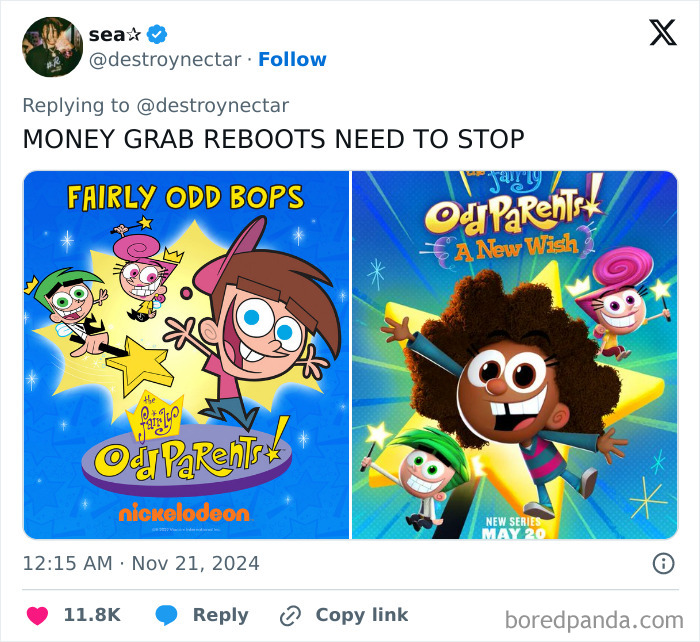 Cartoon redesign comparison showing original vs new style, highlighting controversial changes discussed online.