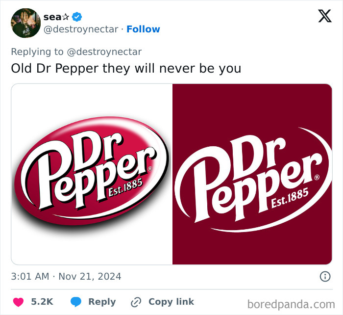 Dr Pepper logo redesign comparison criticized online.