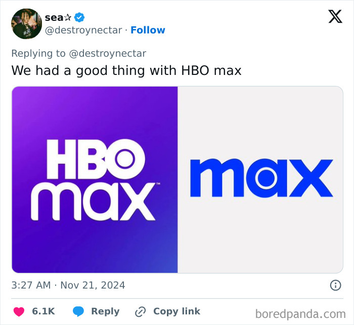 Horrible redesign comparison of HBO Max logo change, old and new side by side.