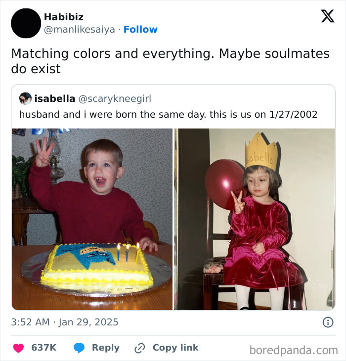 Two children showing peace signs in coordinated outfits; a funny meme all about love.