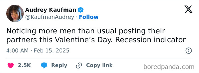 Audrey Kaufman's tweet about Valentine's Day and a humorous recession indicator.