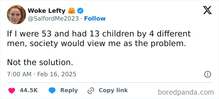 A tweet highlighting a facepalm moment questioning societal judgments and perspectives.