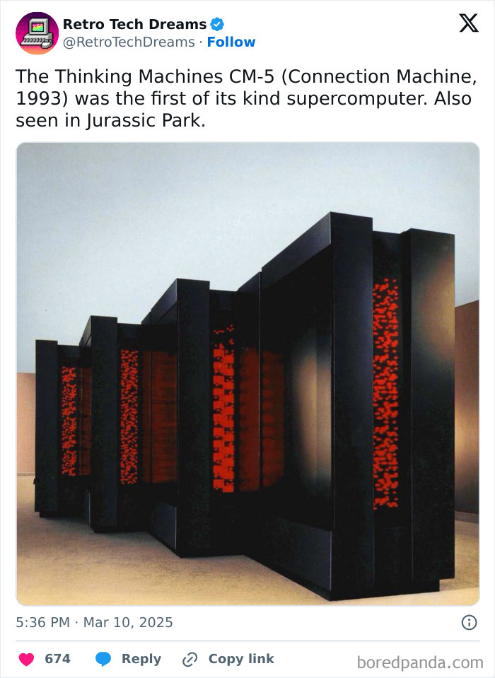 Retro technology image of Thinking Machines CM-5 supercomputer from 1993, featured in Jurassic Park.
