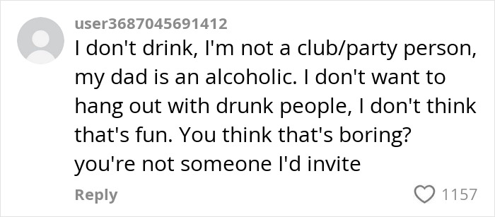 Comment discussing dry weddings and personal reasons for avoiding alcohol consumption. Comment discussing dry weddings and personal reasons for avoiding alcohol consumption.