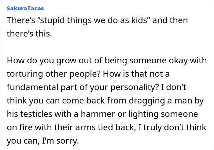 Text discussing past university behavior involving violence and its reflection on personality.