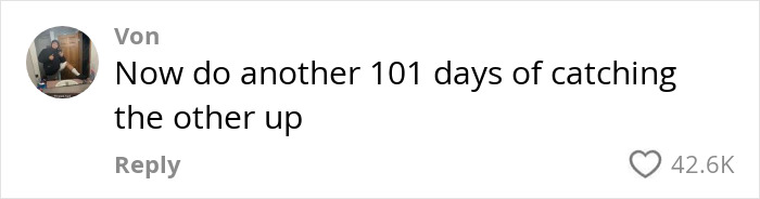 Comment on the Crooked Man's viral workout routine, suggesting 101 days to balance.