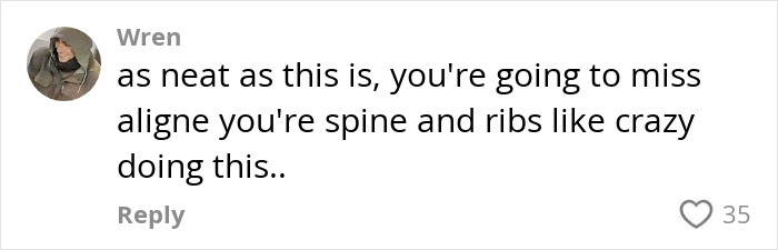 Comment on "The Crooked Man" working out one side, expressing concern about spine and ribs misalignment.