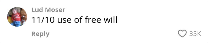 Comment praising 19-year-old "The Crooked Man" for unique workout approach, saying "11/10 use of free will", with 35K likes.