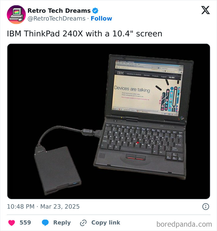 Retro technology: IBM ThinkPad 240X with 10.4" screen, showcasing a webpage.