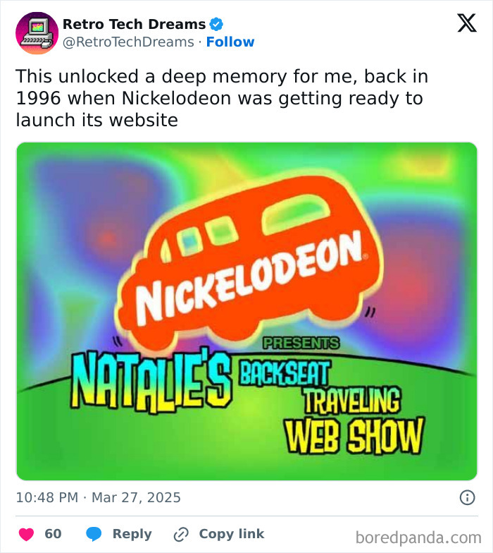 Vintage Nickelodeon web show promo poster, colorful retro design featuring a nostalgic orange bus logo.