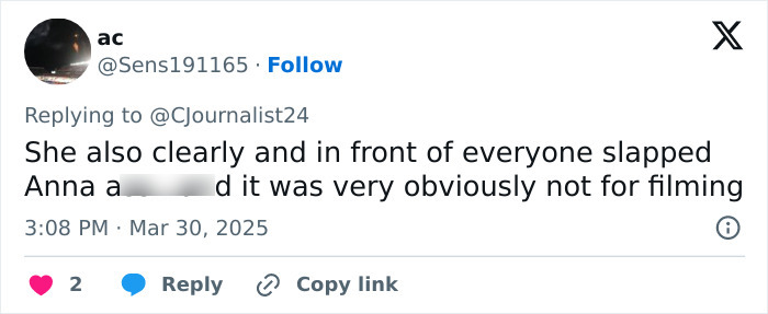 Tweet screenshot discussing Blake Lively's unscripted moment with costar, sparking controversy.