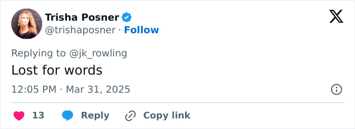 Tweet reply mentioning JK Rowling about toddler&rsquo;s school suspension, expressing being "Lost for words".