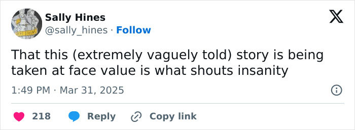 Tweet by Sally Hines questioning a vaguely told story about a school suspension related to transphobia.