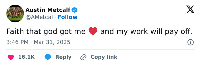 Tweet expressing faith and hope from a 17-year-old, linking to a heartbreaking story.