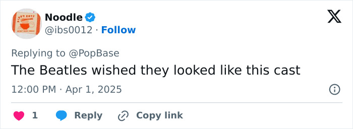 Tweet questioning Beatles biopic casting choices.