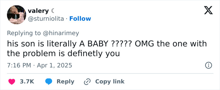 Tweet discussing a photo by Justin Bieber, mentioning a baby and expressing strong opinions.