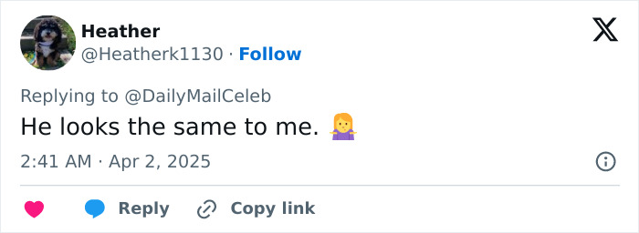 Comment on DiCaprio's new look mentions he seems unchanged.