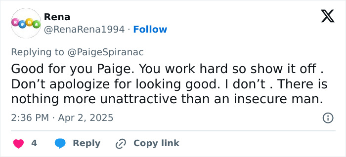 Comment supporting golf influencer's body transformation and confidence.