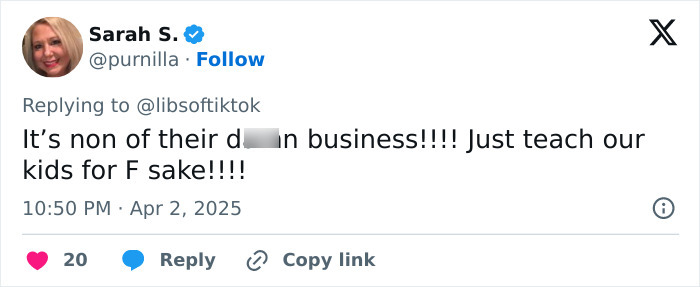 Tweet expressing parental anger over explicit questions in school survey.