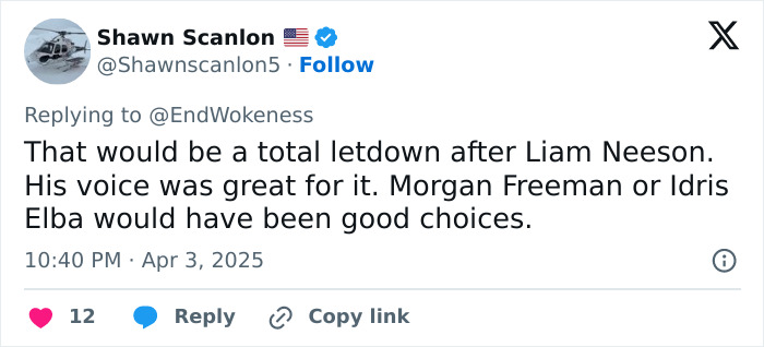 Tweet expressing outrage over rumored 'Narnia' reboot gender swap, discussing preferred voice actors.