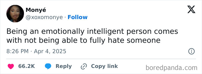 Tweet about emotional intelligence humor with likes and comments displayed.