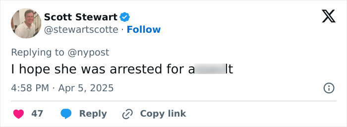 Tweet expressing hope for arrest after pro-life activist attack.