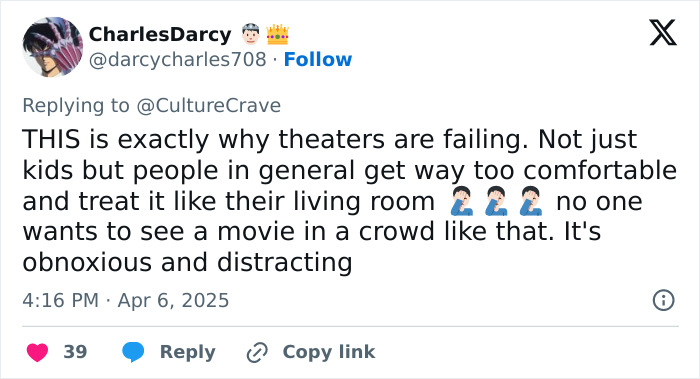 Tweet criticizing theater disruptions during a 'Minecraft' movie screening, part of a trending TikTok issue. Tweet criticizing theater disruptions during a 'Minecraft' movie screening, part of a trending TikTok issue.