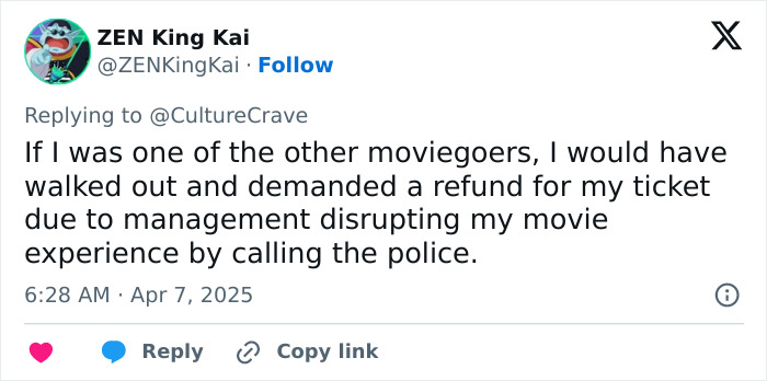 Tweet about police being called due to rowdy TikTok trend at 'A Minecraft Movie' screening. Tweet about police being called due to rowdy TikTok trend at 'A Minecraft Movie' screening.