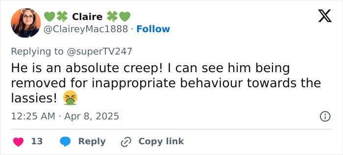 Tweet criticizing "Celebrity Big Brother" actions, mentioning inappropriate behavior and public backlash.