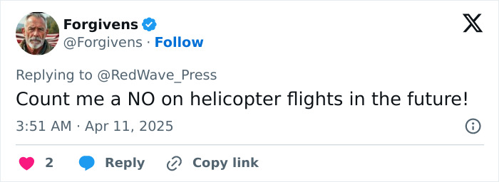 Tweet expressing concern over helicopter flights after New York crash victims identified.