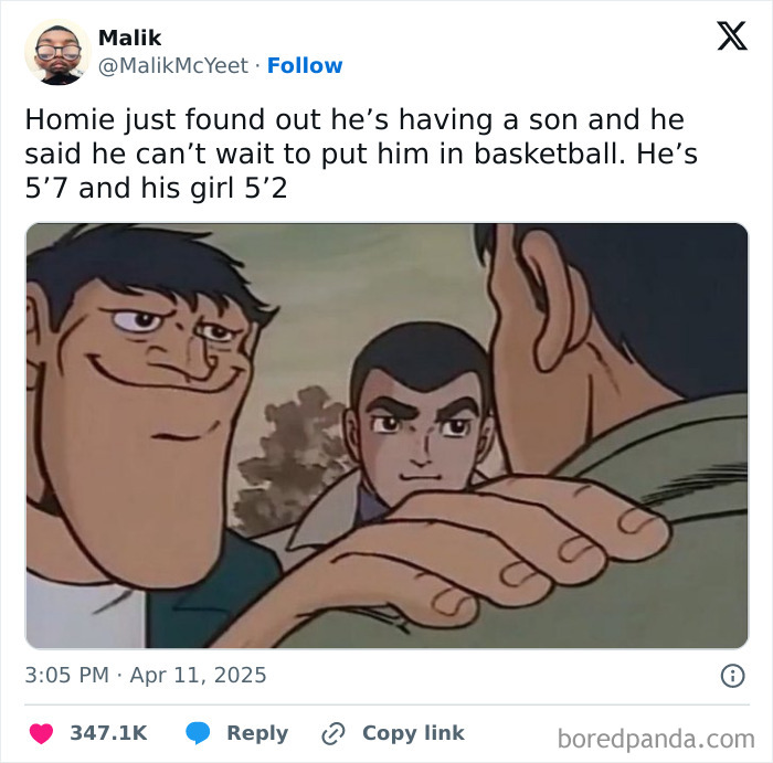Anime characters in humorous tweet about basketball dreams, part of April's funniest tweets.