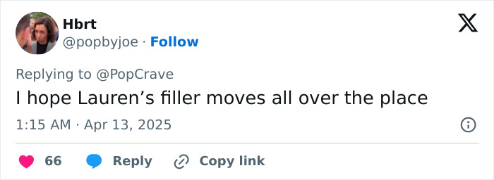 Tweet about Lauren Sanchez's filler during space mission with Katy Perry, wishing it moves around.