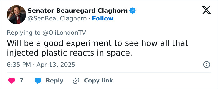 Tweet about filler reaction in space during Lauren Sanchez's mission.